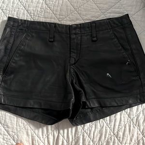Black lamb leather shorts